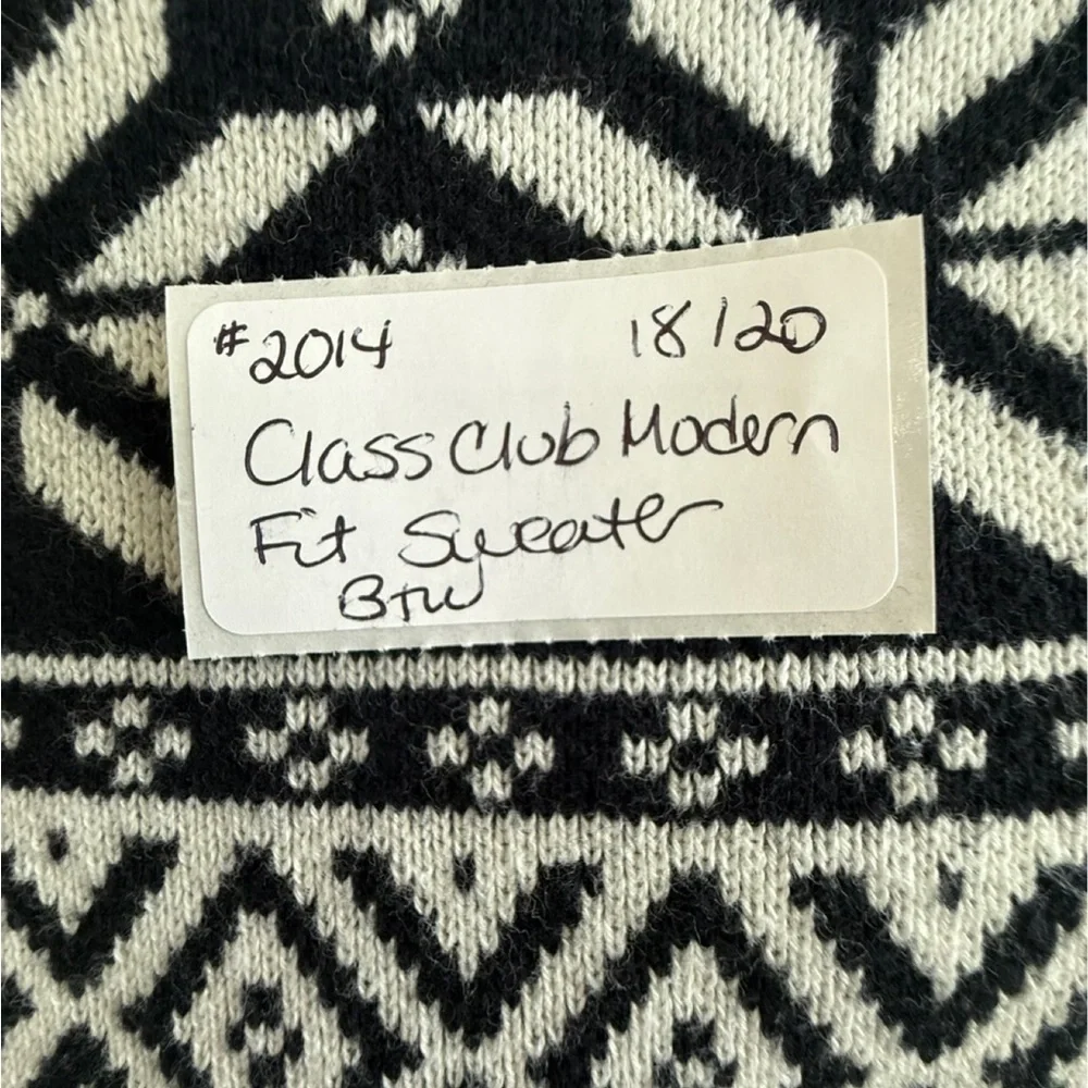 Class Club Men’s Black & White Patterned Sweater. Size 18/20